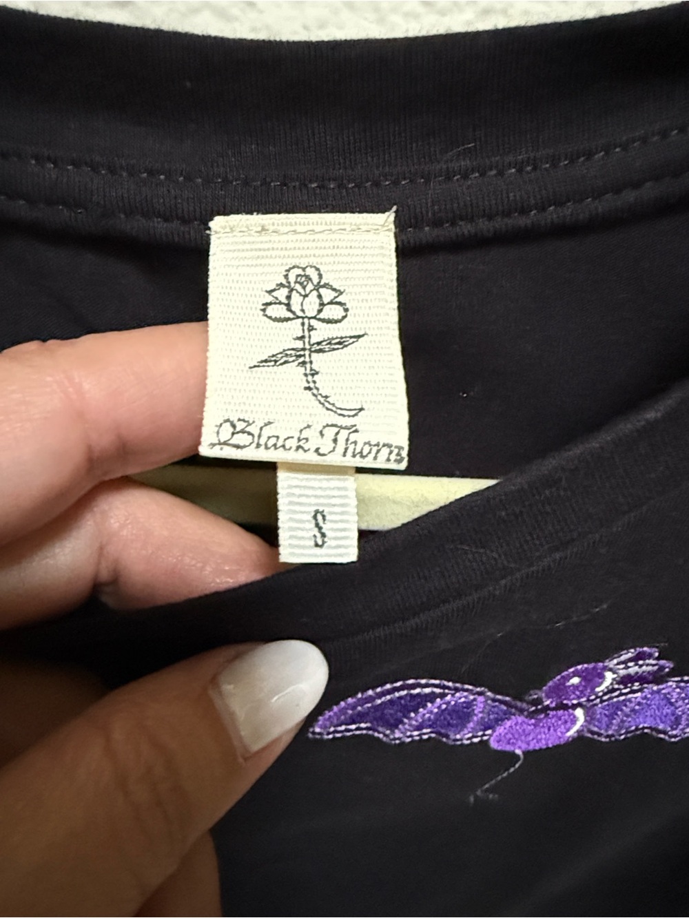 Black Crop Tee with Purple Bat Patch - Picture 3 of 3